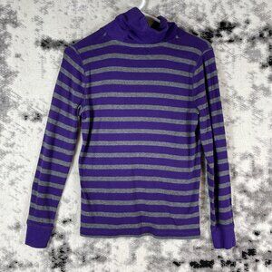 Lauren Jeans Co Top Womens Size Medium Purple Striped High Neck Asymm Zip Cotton